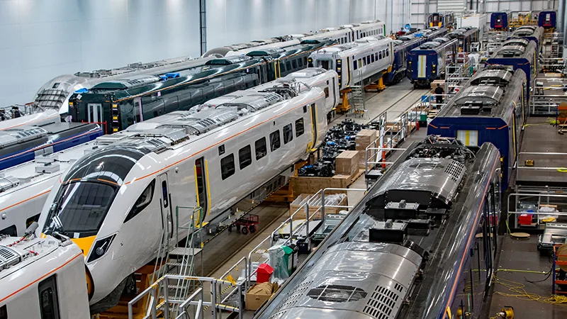 New UK trains under assembly at the Hitachi Newton Aycliffe plant